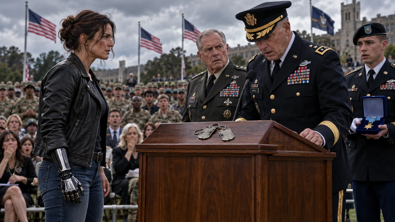  AT THE ARMY CEREMONY, THE GENERAL PRAISED A HERO—THEN I LAID TWO DOG TAGS ON HIS PODIUM