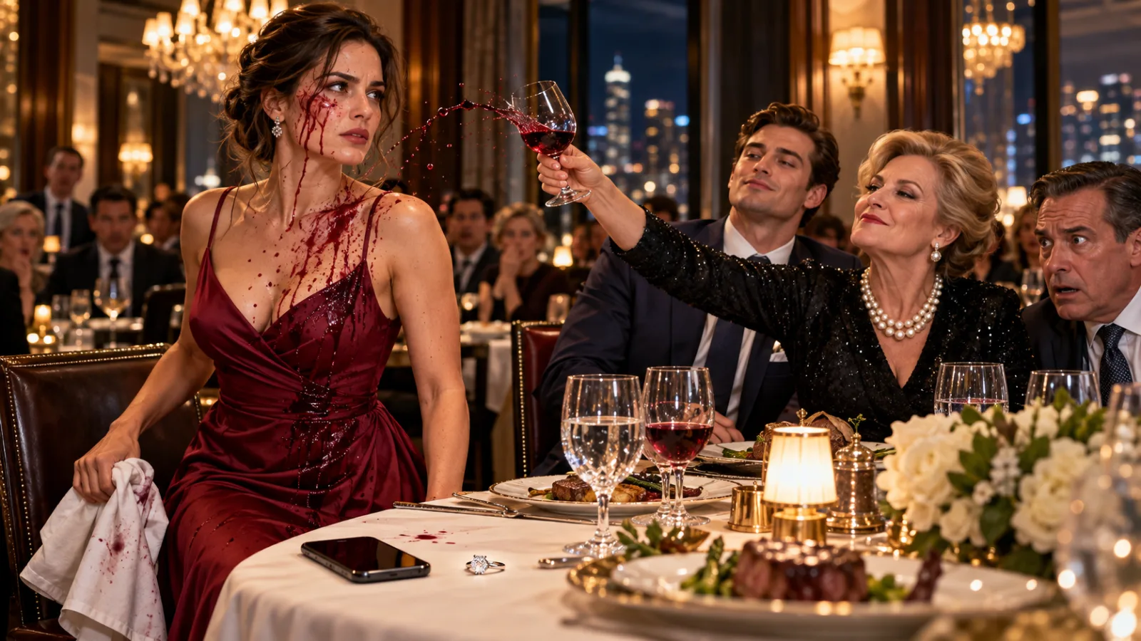 At my first dinner with my fiancé’s family, his mother locked eyes with me, raised her wineglass, and splashed the red liquid directly across my face.