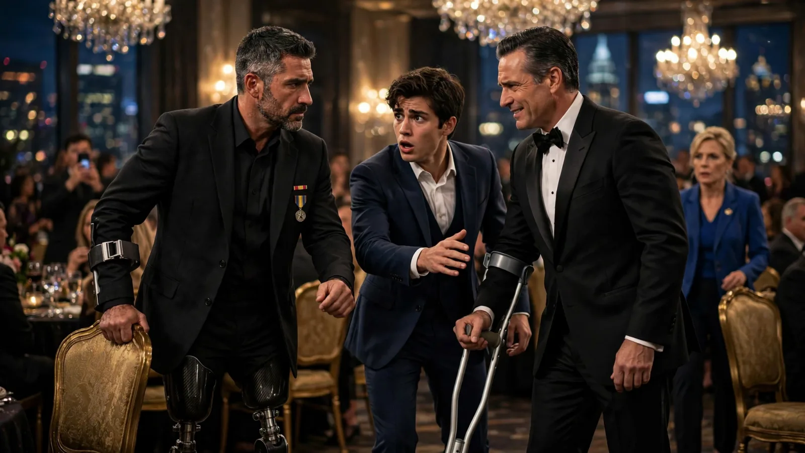 58 AT THE GALA, HE TOOK MY CRUTCH—THEN HIS SON CALLED ME UNCLE SAM