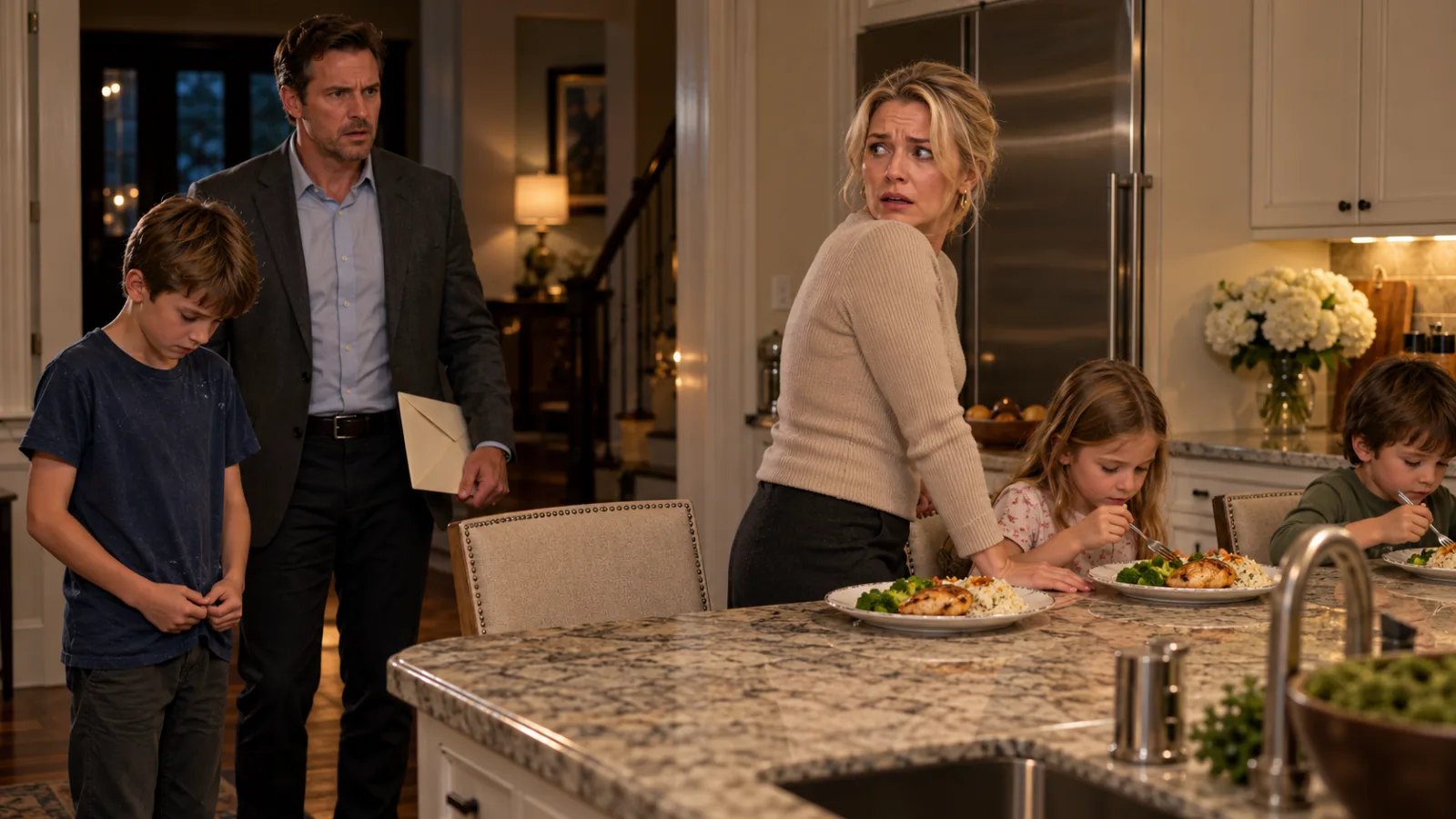 I Came Home Early and Found My Wife Refusing My 10-Year-Old Son Dinner—Then She Saw the Envelope in My Hand