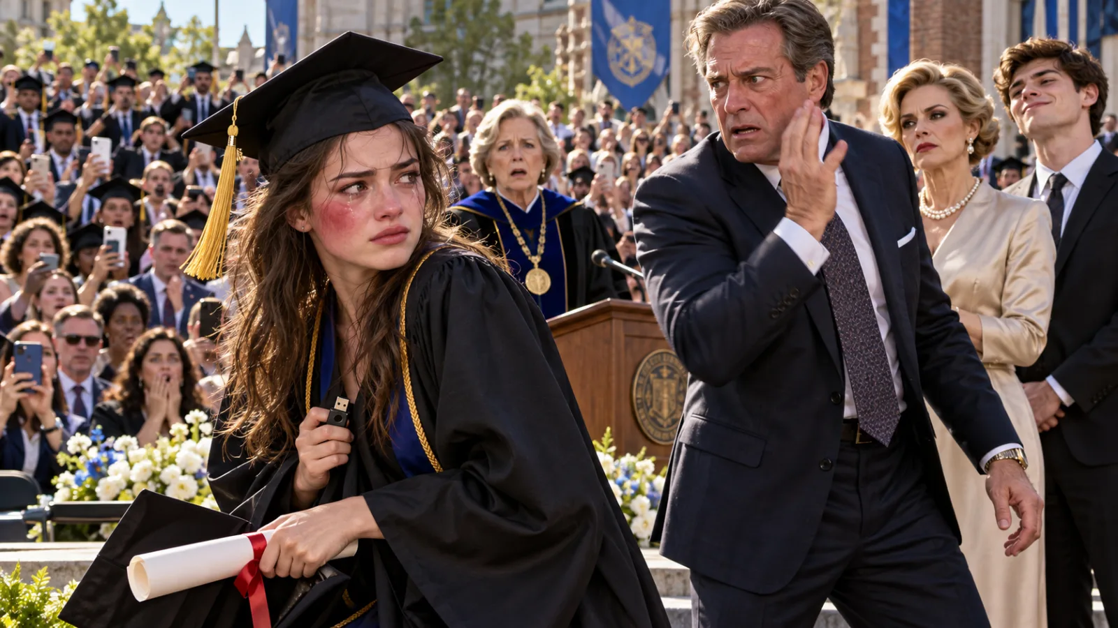 My Father Slapped Me in Front of 500 People at Graduation—Then I Pulled Out a Flash Drive That Exposed His 22-Year Secret.