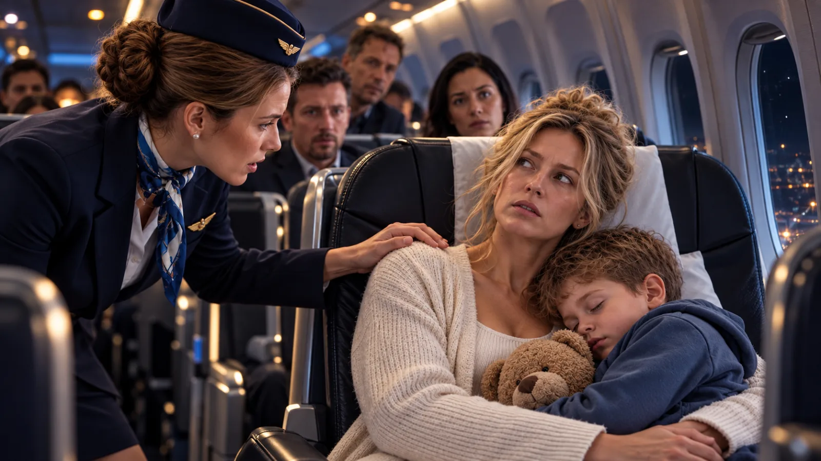 A Single Mom Was Sleeping in Seat 8A—Until the Captain’s Voice Came Over the Intercom: “Is There a Fighter Pilot on This Plane?”