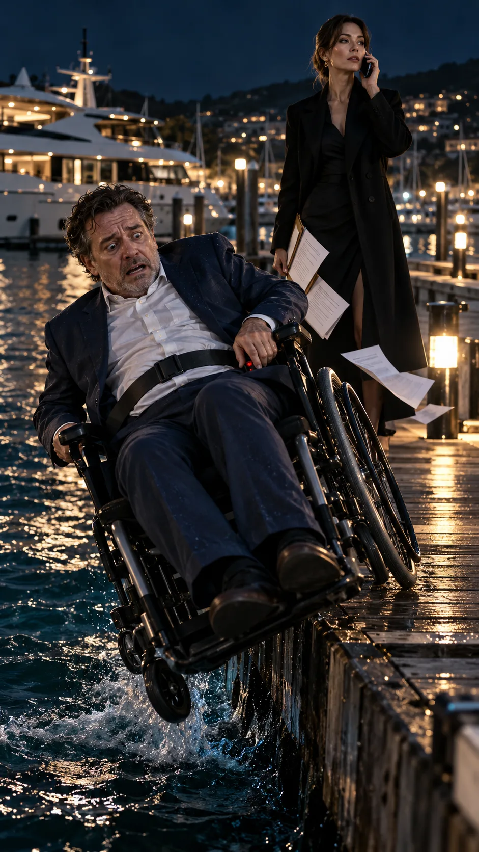 My Wife Pushed My Wheelchair Into Deep Water and Watched Me Sink—She Thought I Would Die Before Exposing What She Stole. But She Never Knew About the Secret Red Button Beneath My Armrest.