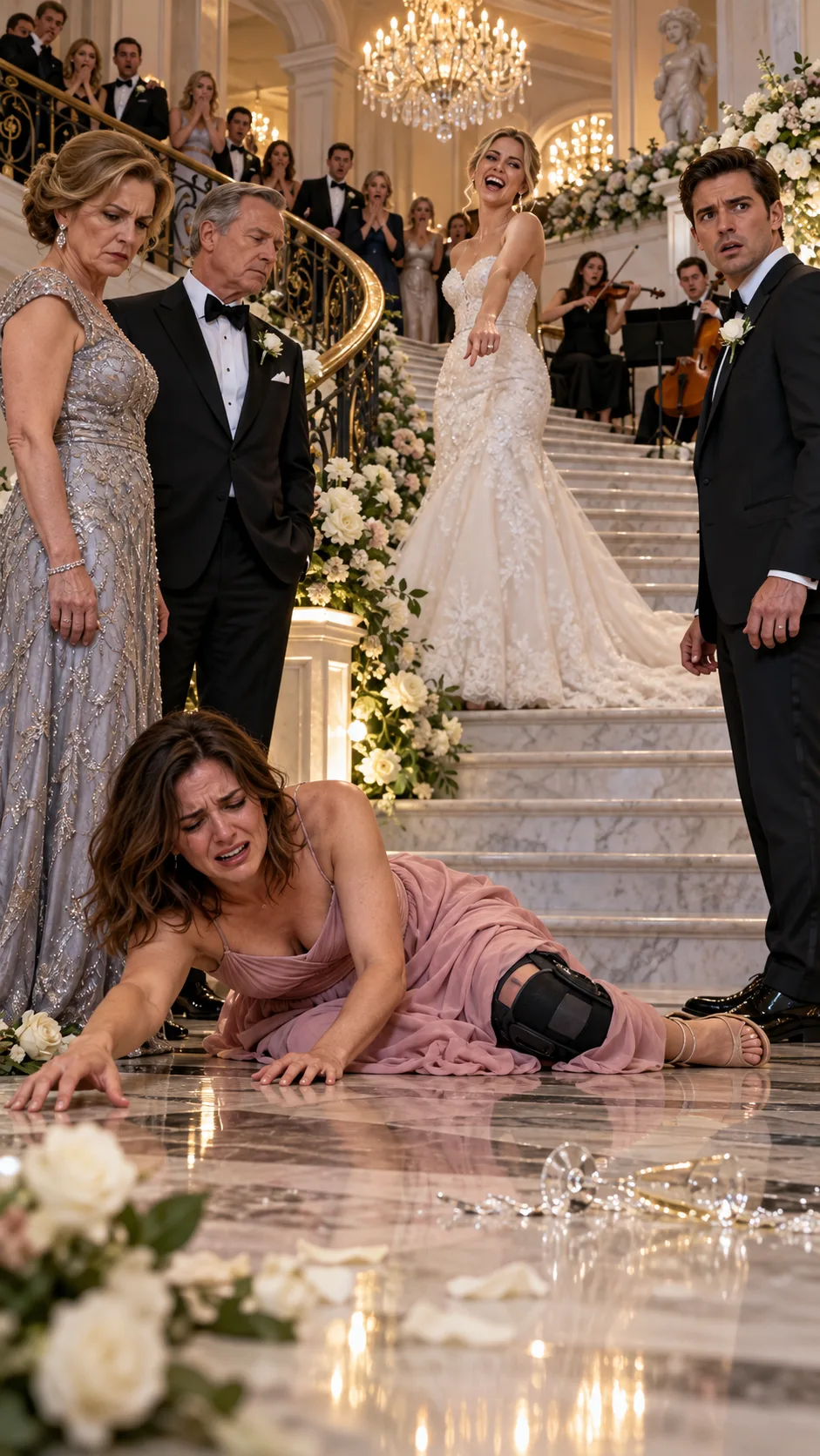 MY SISTER PUSHED ME DOWN THE STAIRS AT HER WEDDING—THEN HER FIANCÉ SAW EVERYTHING.