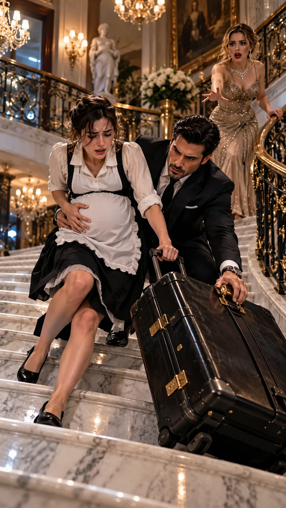 THE MAFIA BOSS CAUGHT HIS FIANCÉE FORCING A PREGNANT MAID DOWN THE MARBLE STAIRS—THEN SHE SCREAMED, “DON'T OPEN THAT SUITCASE!”