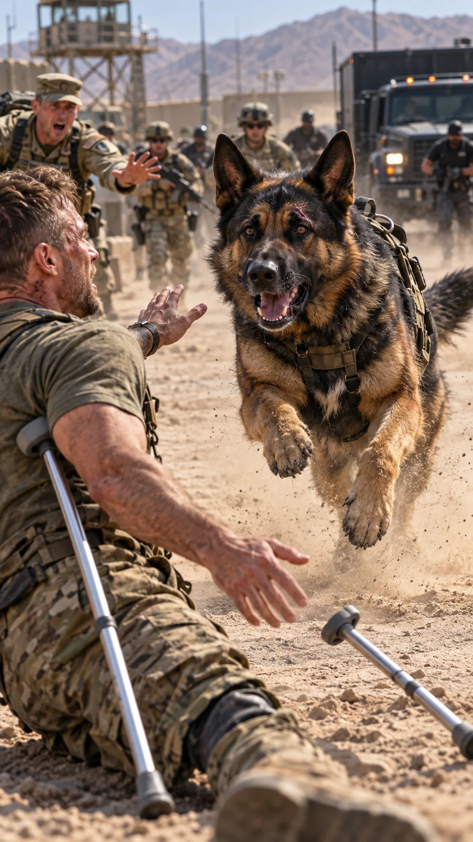 😱 An 85-Pound Military Dog Broke Loose and Charged a Disabled Veteran—But When the Man Whispered One Name, Every Soldier Froze. 🐕‍🦺💔