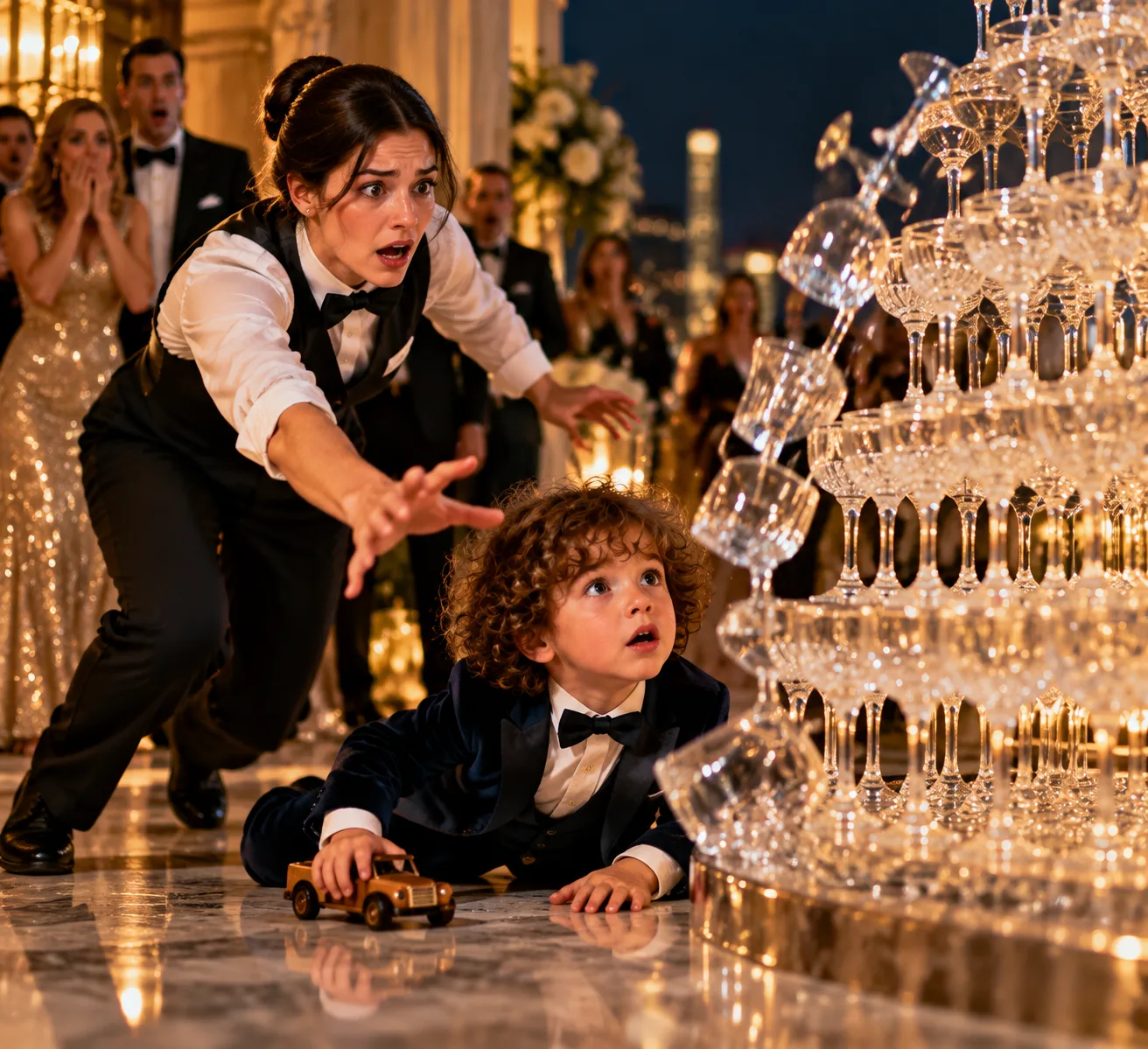 **The Maid Risked Her Life to Save the Billionaire’s 5-Year-Old Son From a Collapsing Glass Tower—Then the Boy Pointed at Someone Nobody Suspected.**
