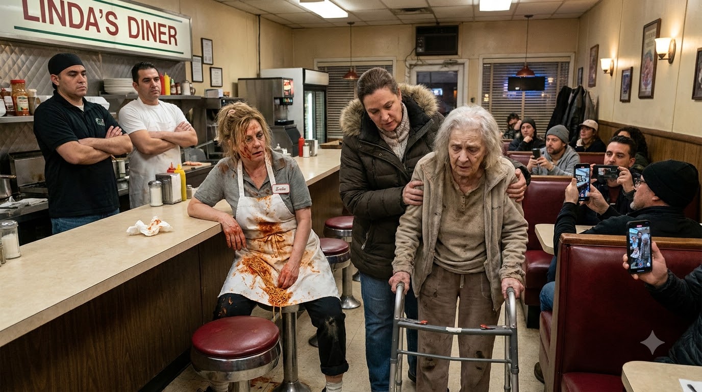 I watched the restaurant owner dump an entire plate of noodles into a trembling old beggar’s face—and then laugh when the woman quietly asked for a napkin.