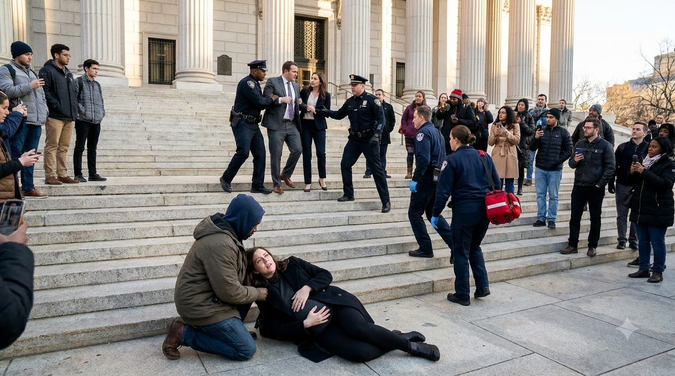 Vanessa shoved eight-month-pregnant Khloe down the courthouse steps while Richard watched.