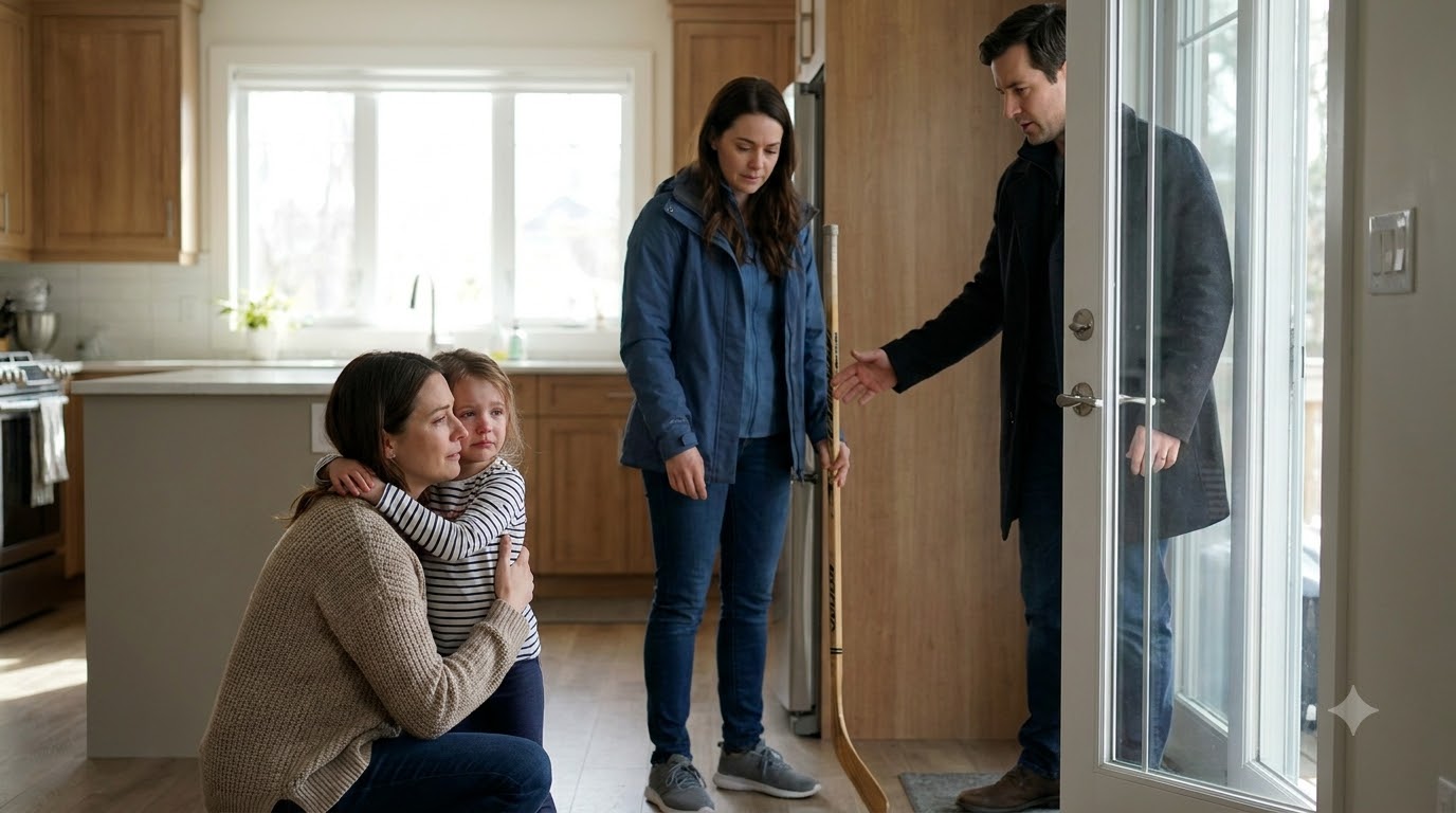 Victoria swung a hockey stick at four-year-old Lily.