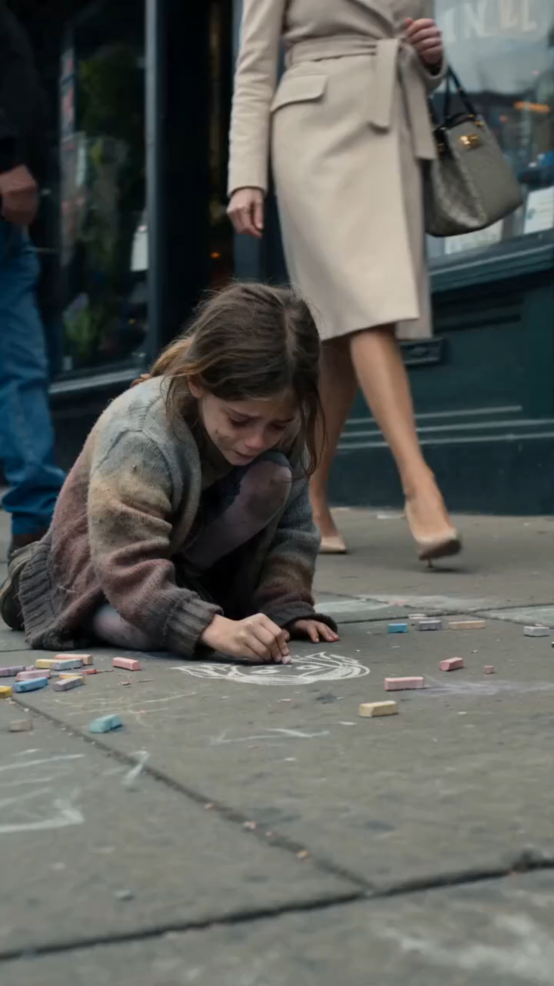 🚨 A WEALTHY SOCIALITE DESTROYED A HOMELESS GIRL’S CHALK DRAWING… THEN A POLICE OFFICER RECOGNIZED THE FACE AND EVERYTHING CHANGED 😳💔