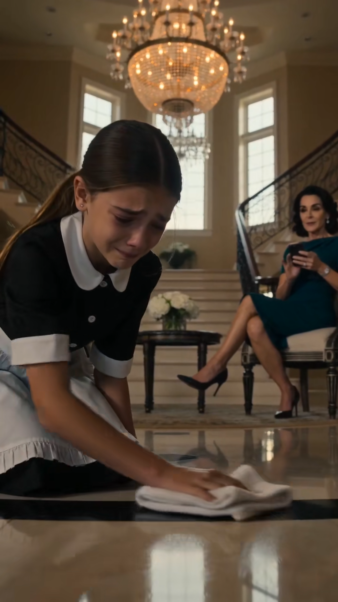HER FATHER CAME HOME EARLY—AND FOUND HIS 15-YEAR-OLD DAUGHTER KNEELING ON THE MANSION FLOOR