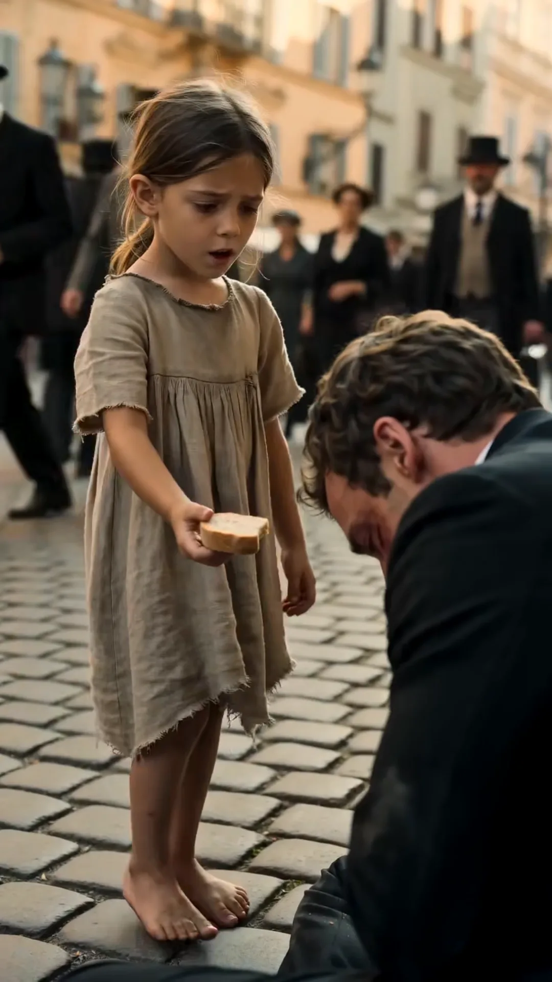 A Barefoot Little Girl Gave Her Last Piece of Bread to an Injured Stranger—Then He Asked, “What Did Your Mother Say Your Name Was?”