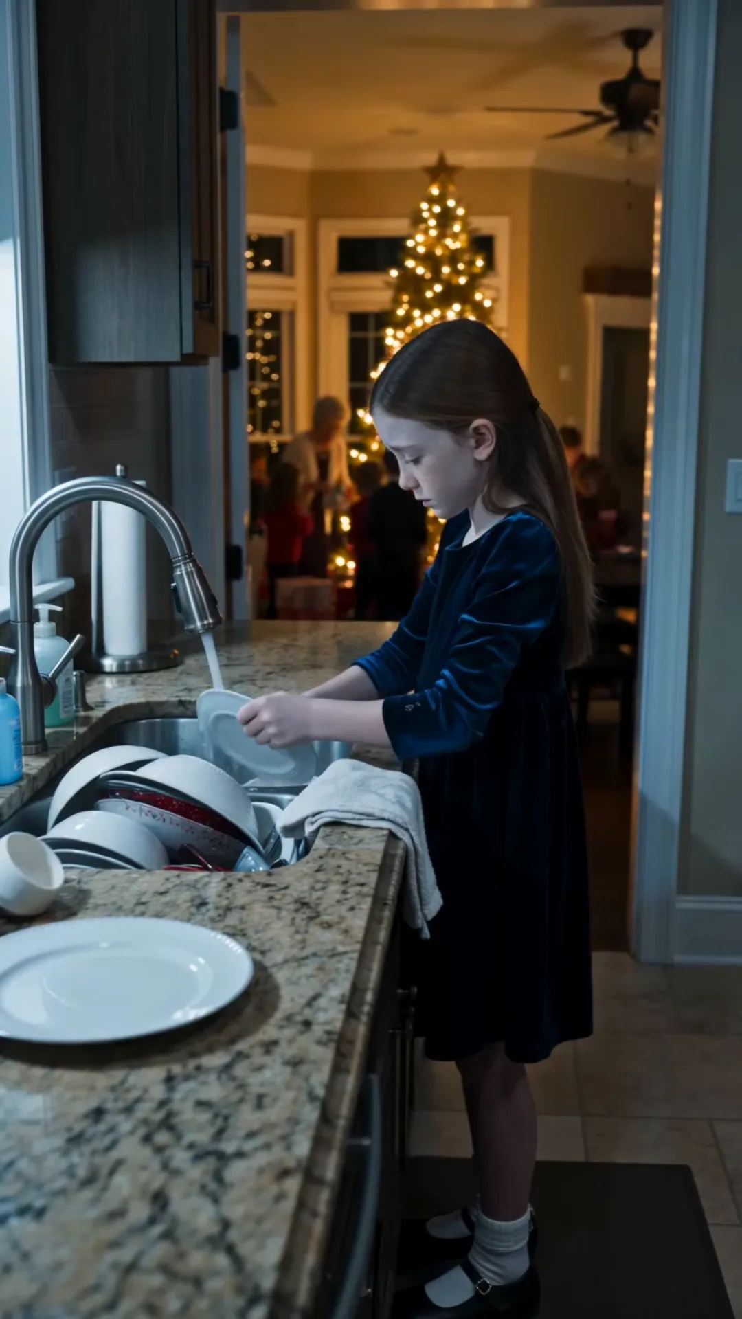 He Found His 11-Year-Old Daughter Washing Dishes While Everyone Opened Christmas Gifts—Then She Whispered, “Grandma Said I’m Not a Real Grandchild.”