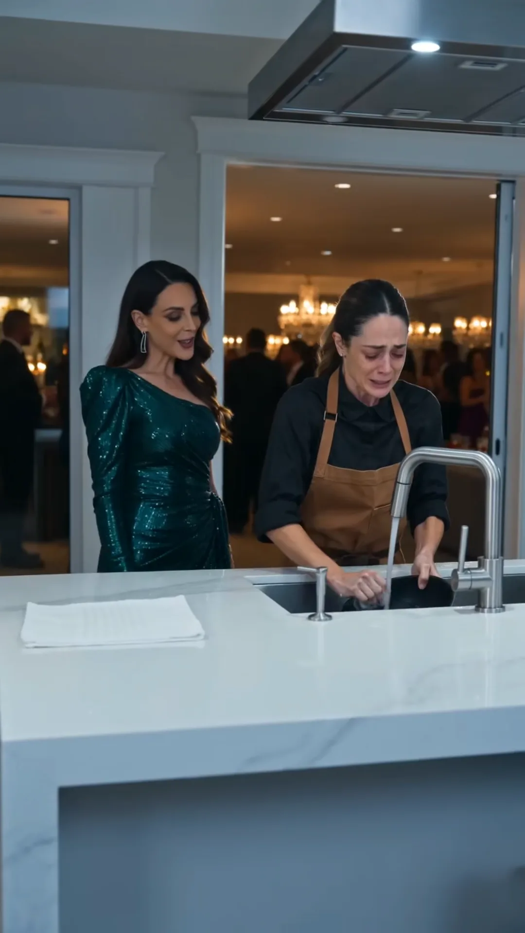 He Came Home Early and Found His Daughter’s Mother Washing Pots at His Wife’s Party—Then She Whispered, “She Said I Belong Here.”