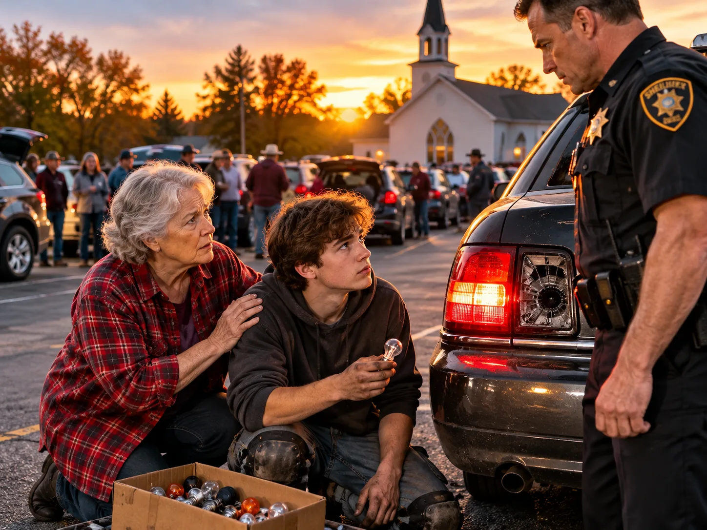 MY SON-IN-LAW TOWED MY GRANDSON’S CAR OVER ONE BROKEN TAILLIGHT—SEVEN DAYS LATER, HIS OWN POLICE CAR PULLED INTO OUR CHURCH PARKING LOT, AND THE WHOLE TOWN WATCHED WHAT HAPPENED NEXT