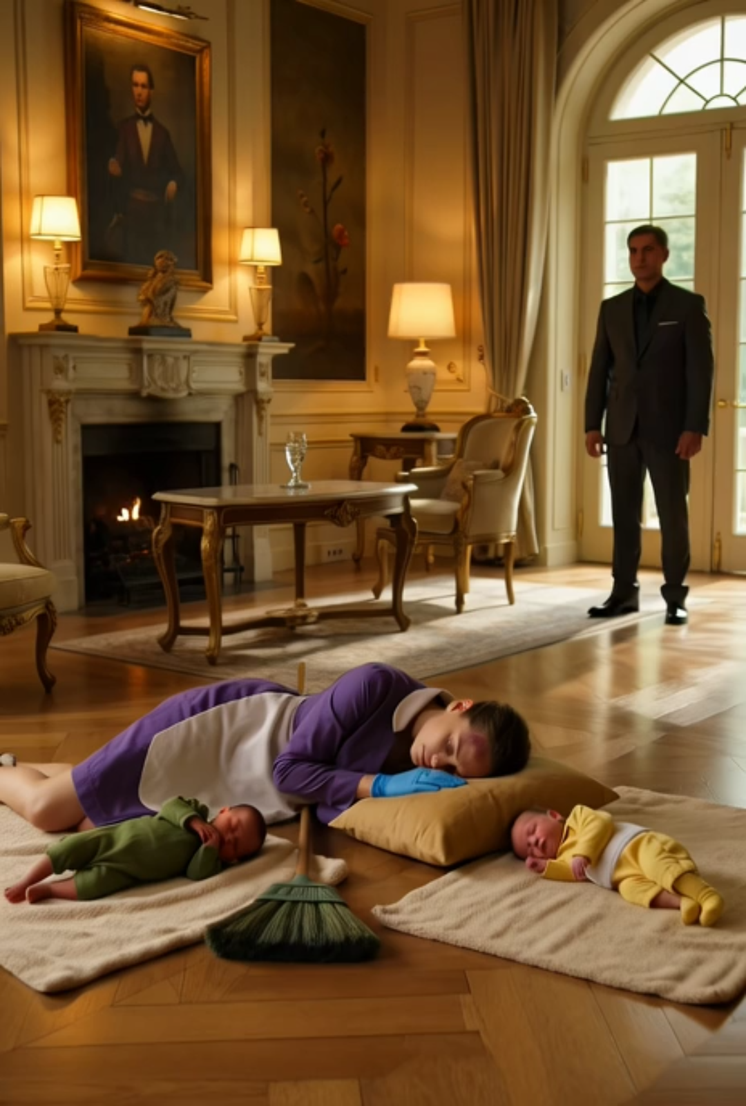 The Millionaire Found His Maid Sleeping on the Floor with His Twins—He Was About to Fire Her, Until He Saw What She Was Hiding on Her Face