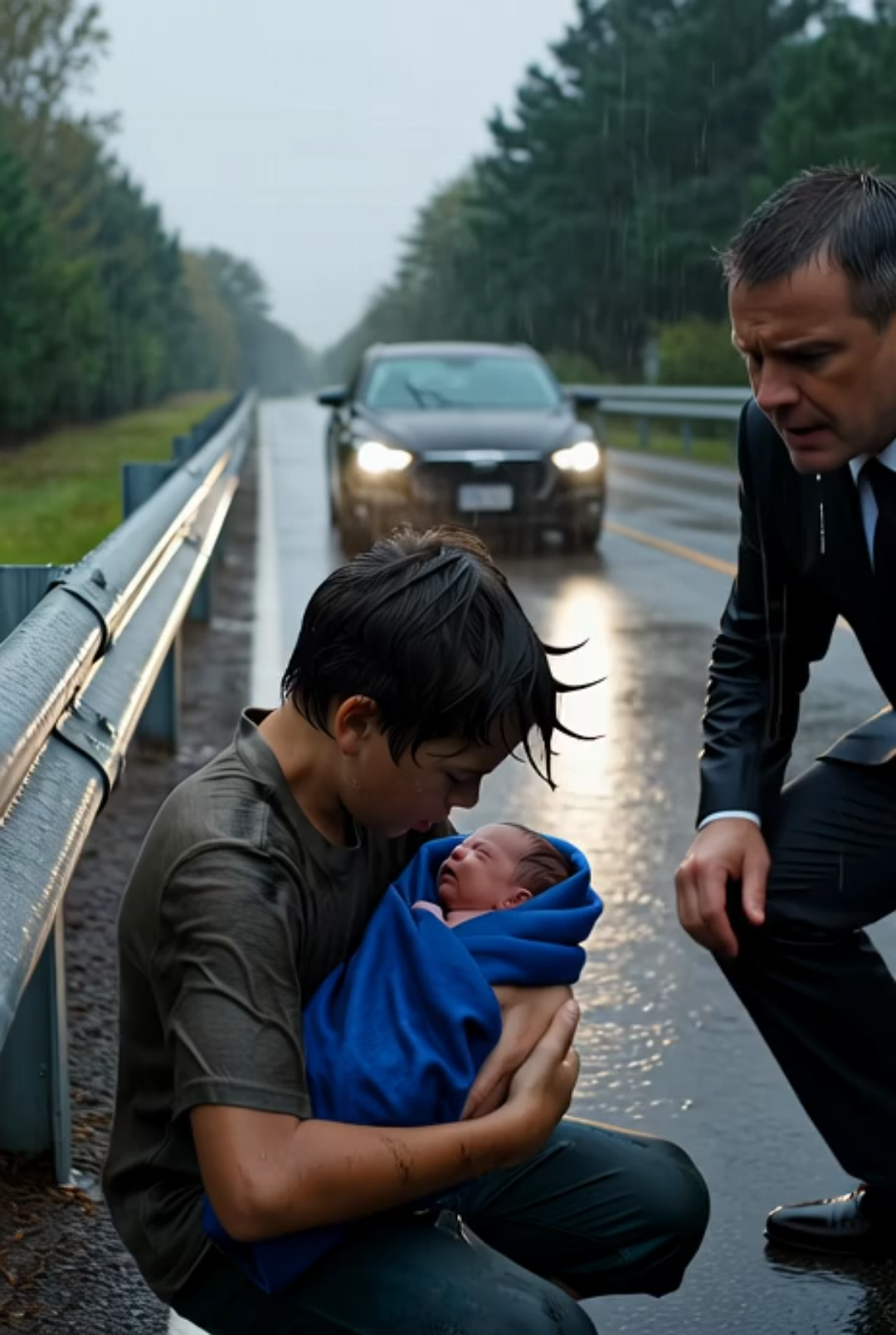 A millionaire stopped his car after seeing a child crying in the rain—but what the child was holding changed everything…