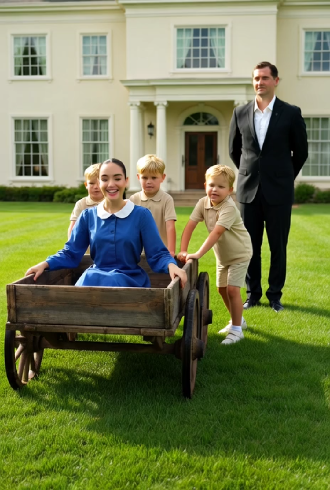 A wealthy businessman once believed money could fix everything… until he saw his housekeeper save his silent triplets with an old wooden cart—and the truth he uncovered left an entire community speechless.