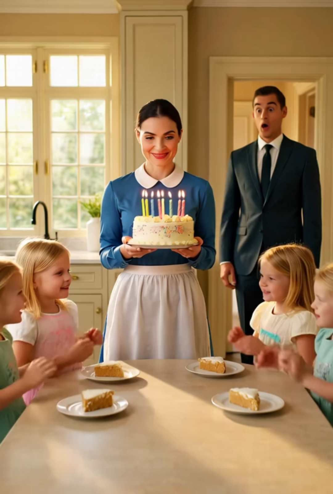 The millionaire came home earlier than expected… and couldn’t hold back his tears when he saw the nanny with his quadruplets