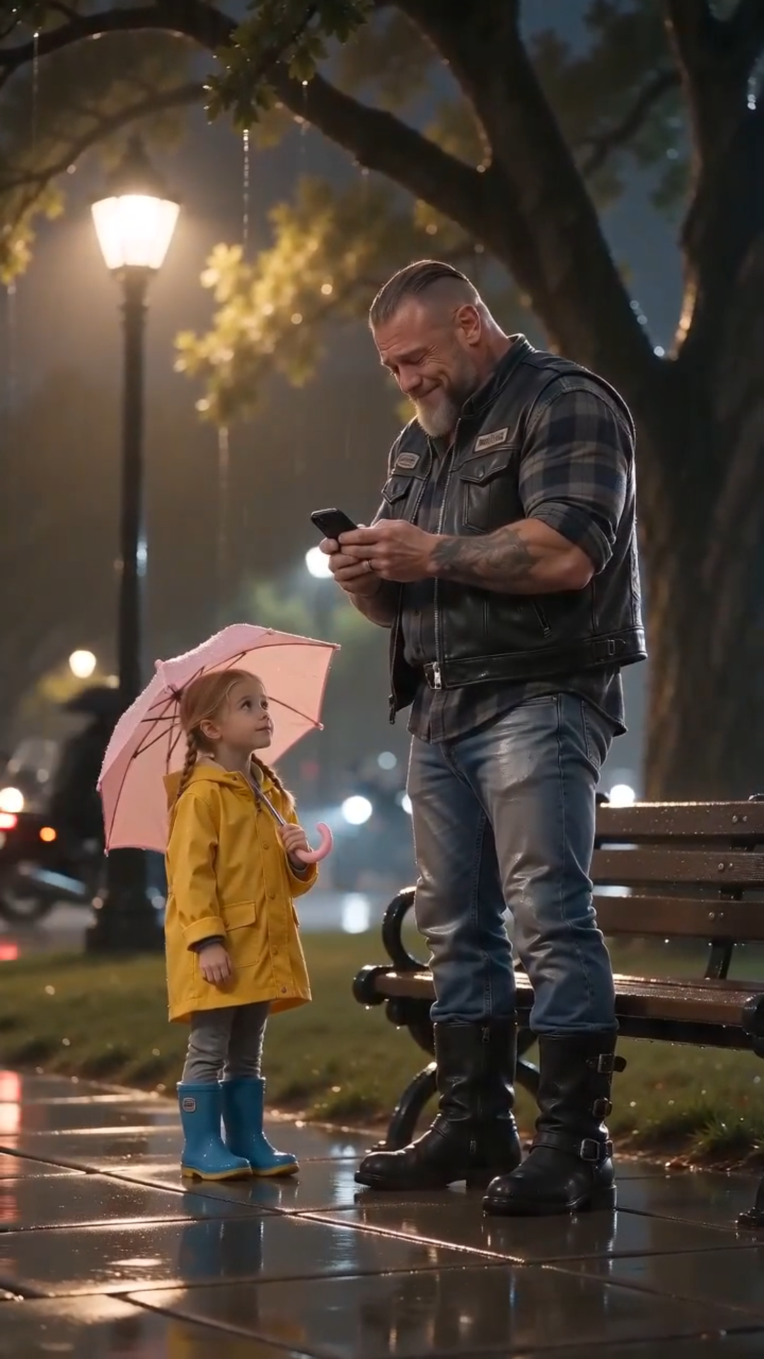A Little Girl Hugged a Lonely Biker in the Rain—Moments Later, Dozens of Motorcycles Arrived