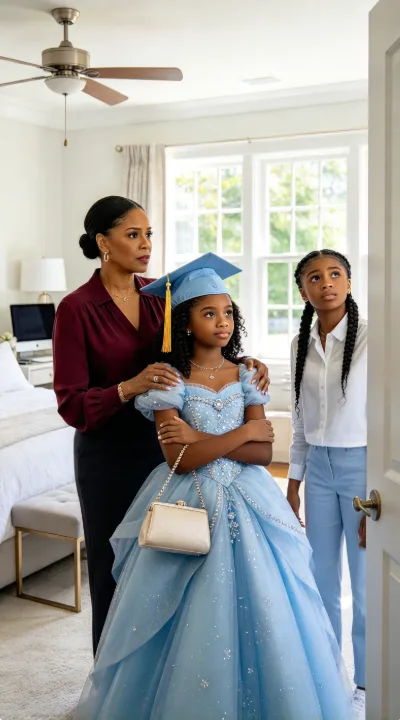 HE ORDERED HIS DAUGHTER TO APOLOGIZE FOR RUINING HER LITTLE SISTER'S GRADUATION DRESS—BUT THE BLUE THREAD IN HER HANDS WOULD EXPOSE WHAT THEIR FAMILY HAD BEEN HIDING