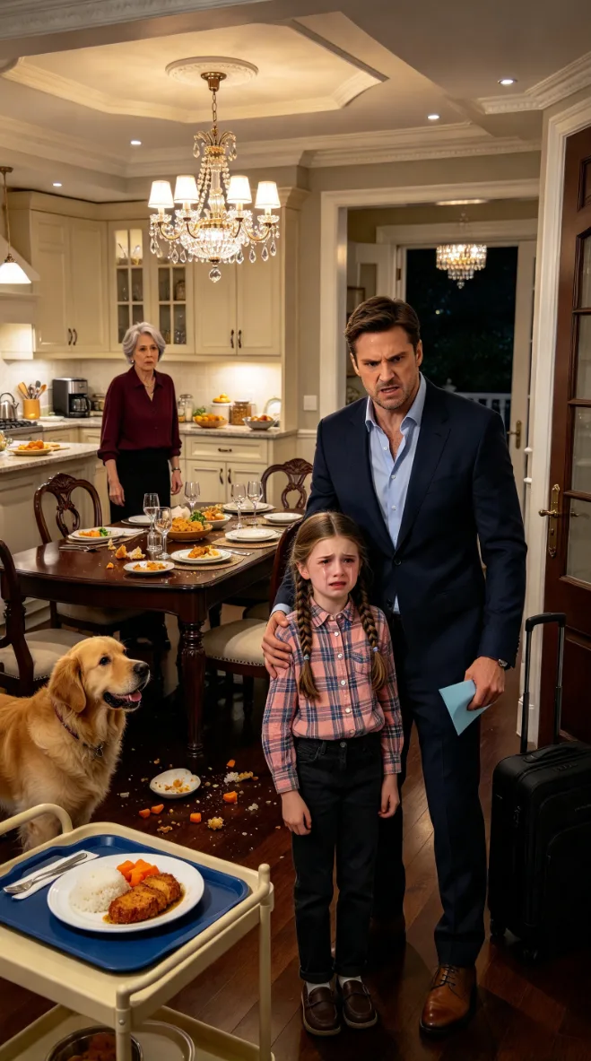 He Came Home to Find His Seven-Year-Old Daughter Crying Over Dinner Beside the Dog—Then a Blue Envelope Exposed What His Family Had Been Hiding