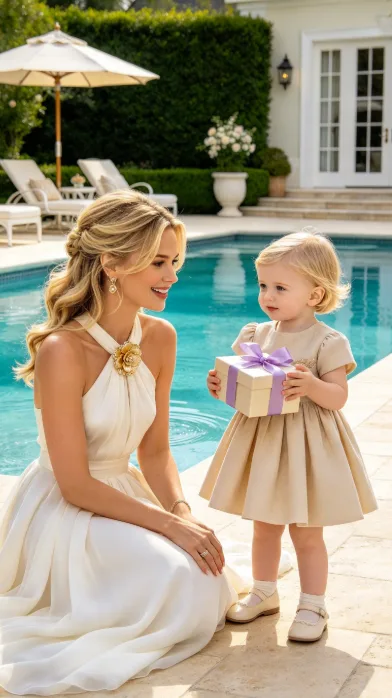 The Little Girl Fell Into the Mansion Pool With a Purple-Ribbon Gift in Her Hands, but the Maid Who Saved Her Recognized Something No One Else Was Supposed to Notice