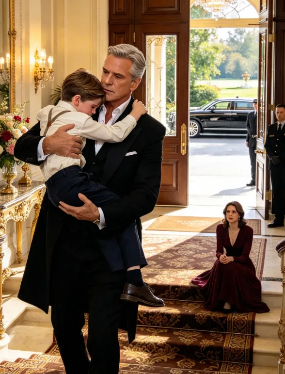 The Six-Year-Old Boy Ran Into His Grandfather’s Mansion Smiling—Then His Stepmother Shoved Him Down the Stairs, and One Hidden Reflection Threatened to Expose a Family’s Darkest Betrayal