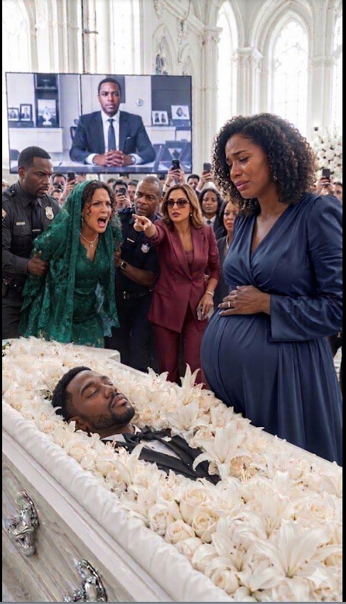 My husband was barely cold in his coffin, and my mother-in-law was already demanding the keys to our house. “Pack your bags, incubator,” she sneered, dropping a fake paternity test onto his casket. “My son’s millions belong to his real family.” My sister-in-law stepped up and literally ripped my wedding ring right off my finger. I stood there, eight months pregnant, trembling as they laughed. Then, the church doors slammed open. My husband’s attorney walked in, carrying a projector. “Per the deceased’s strict instructions,” he announced, “this video must be played before the burial.” My mother-in-law smiled proudly—until my dead husband’s face appeared on the screen, and the first sentence he spoke made her instantly collapse to the floor…