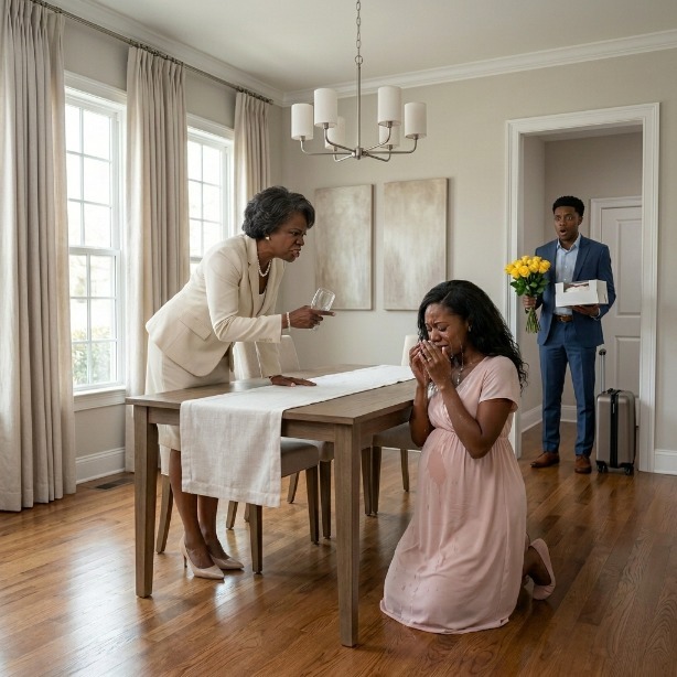 I came home early with yellow roses and a cake to surprise my heavily pregnant wife, but frozen when I heard her sobbing. My mother had thrown water
