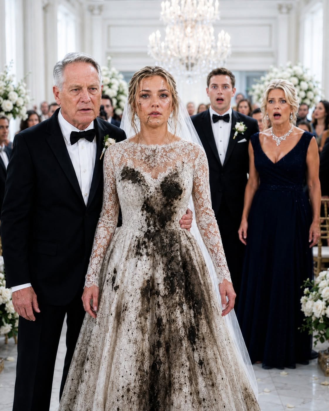 My mother-in-law poured something filthy over my wedding dress and left a note: “Know your place.” In front of 200 guests, I put it on anyway, took my father’s arm, and walked down the aisle without shedding a tear.