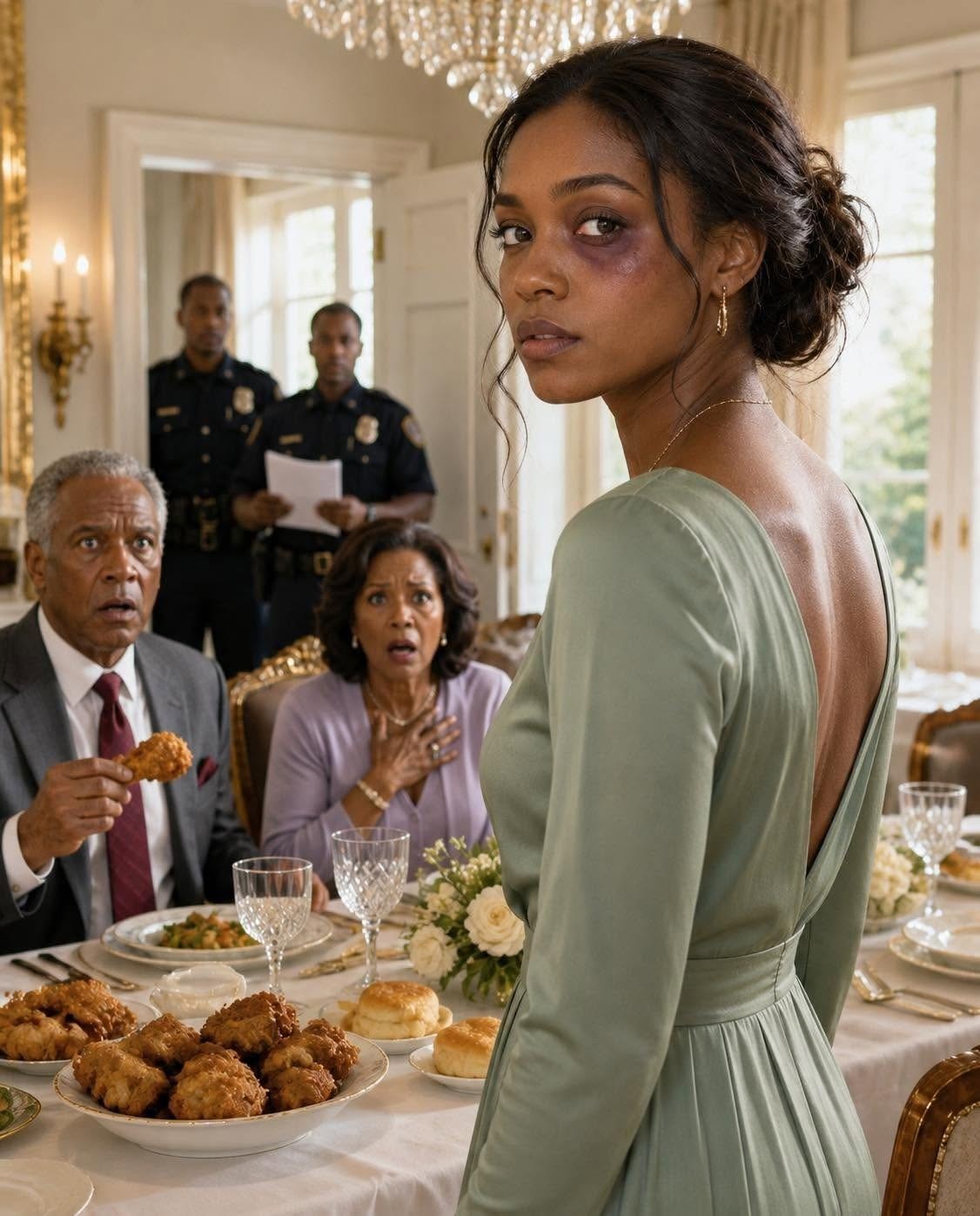 He sl@p/ped me so hard my lip bled, all because I asked him where he’d been last night. Early this morning, I quietly prepared a lavish Southern feast and set out silver cutlery. “What a good wife,” he gloated, seated at the head of the table. But his face turned pale when the kitchen door opened and someone entered.