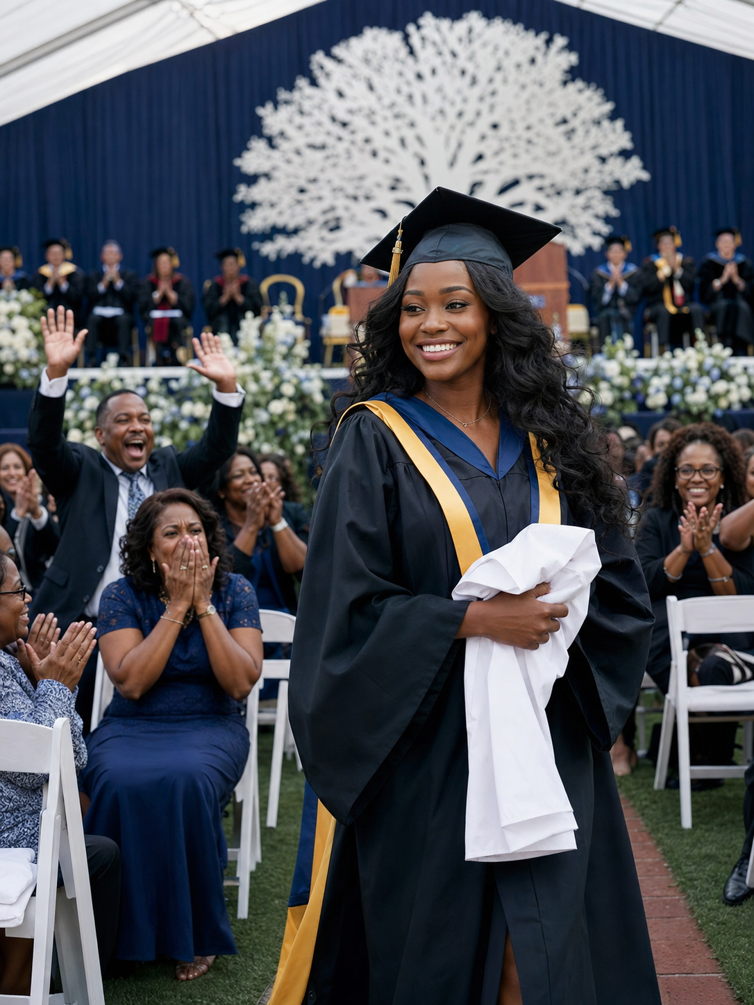 When I was 13 with leukemia, my dad refused to pay my medical bills. He tricked me into signing away his parental rights so he could take his new family on a luxury yacht. He abandoned me. 10 years later, he crashed my medical graduation, offering me $250k to publicly thank him for the cameras. Instead, I stood up, unfolded my white coat, and the entire VIP section gasped in pure shock.