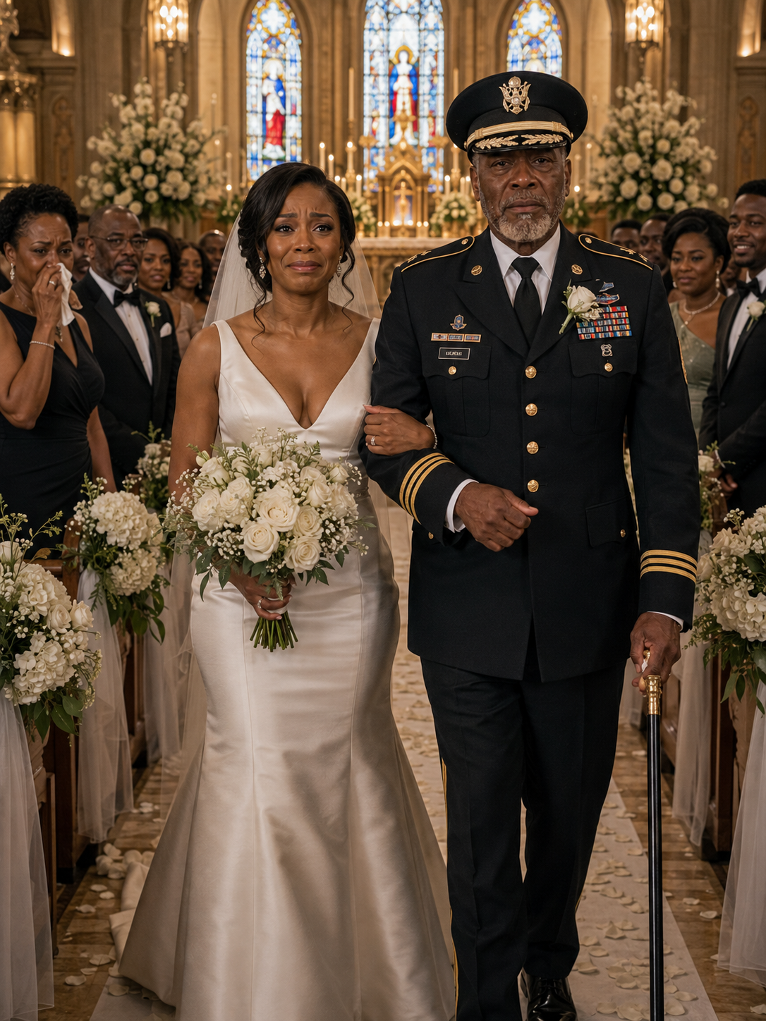 My father saw my scars and refused to walk me down the aisle. As I held back tears, a four-star Navy admiral entered, offered his arm, and said, “I know exactly how you earned them, Lieutenant.”