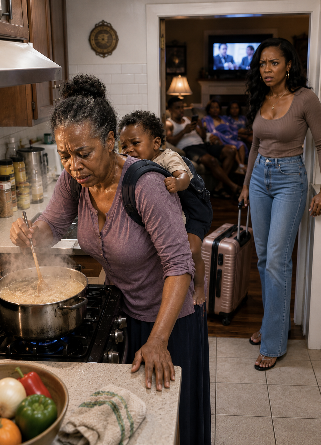 I Came Home Early to Find My Sick Mother Cooking Dinner Over a Hot Stove With My Toddler Strapped to Her Back — While My Husband Drank Beer on the Couch. I Cut the Power to the House With One Tap on My Phone