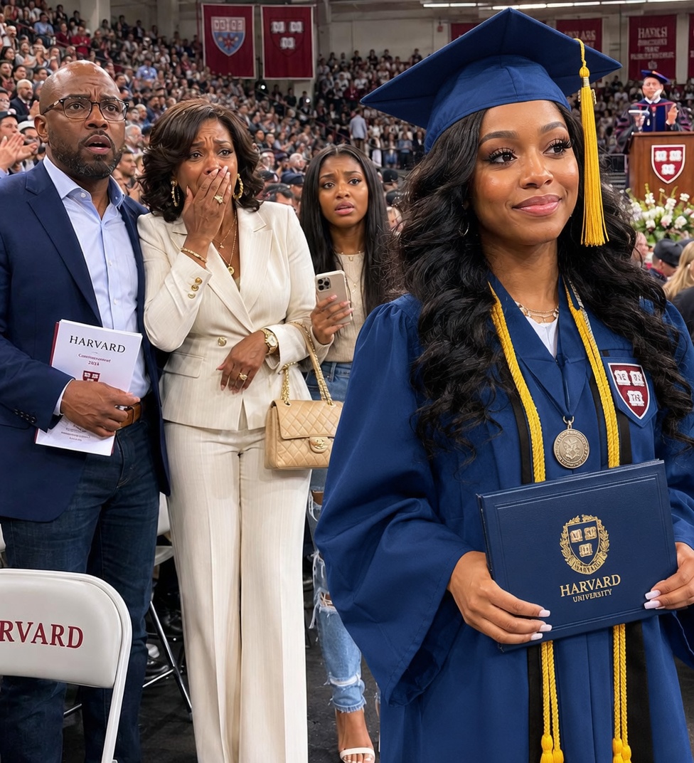 My parents told me to take the bus to my Harvard graduation because they were too busy buying my sister a brand-new Tesla, but when they finally showed up expecting to watch me quietly walk across the stage and go back to celebrating her, the dean took the mic, said my name, and my father dropped his program as the whole crowd learned what I had built while they were busy acting like I was never the child worth showing up for.