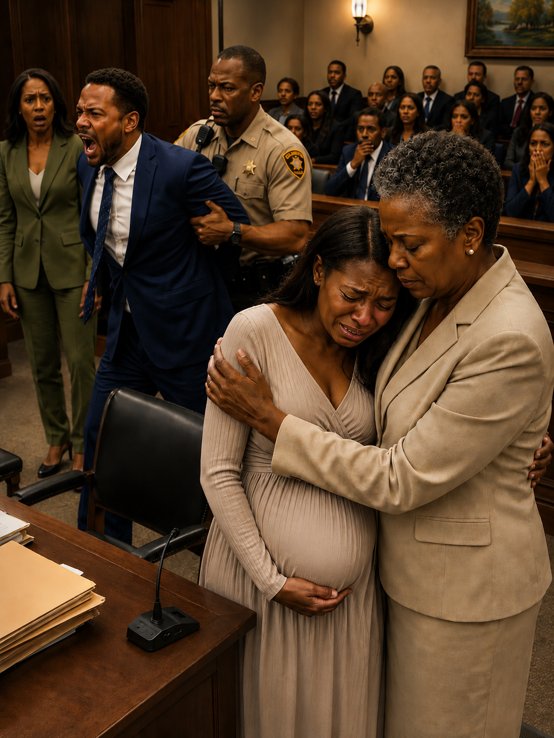 At my divorce hearing, I was eight months pregnant when the judge ruled that I would walk away with nothing. My husband smirked, convinced he had won. “Let’s see how you and that baby survive without me,” he sneered. I fought back tears and prepared to leave—until the courtroom doors flew open. A billionaire woman stepped inside and said, “My daughter will live far better without you.” What happened next changed everything.