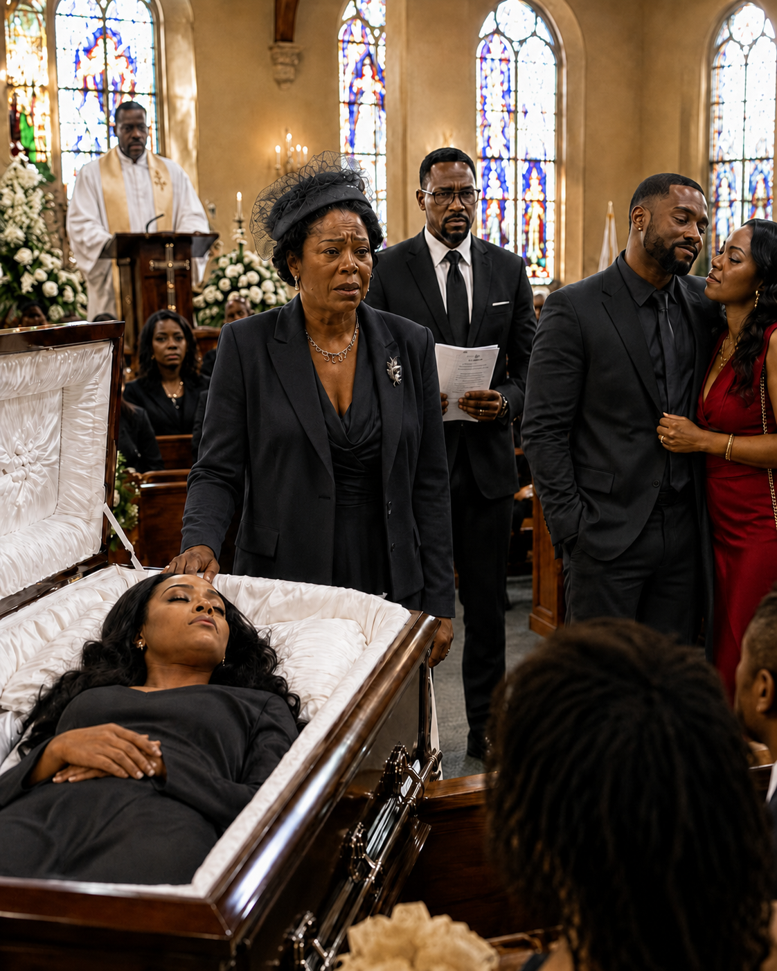 At my daughter’s funeral, her husband’s mistress leaned close and whispered, “I won”… until the lawyer stepped forward, asked for silence, and began reading the will.