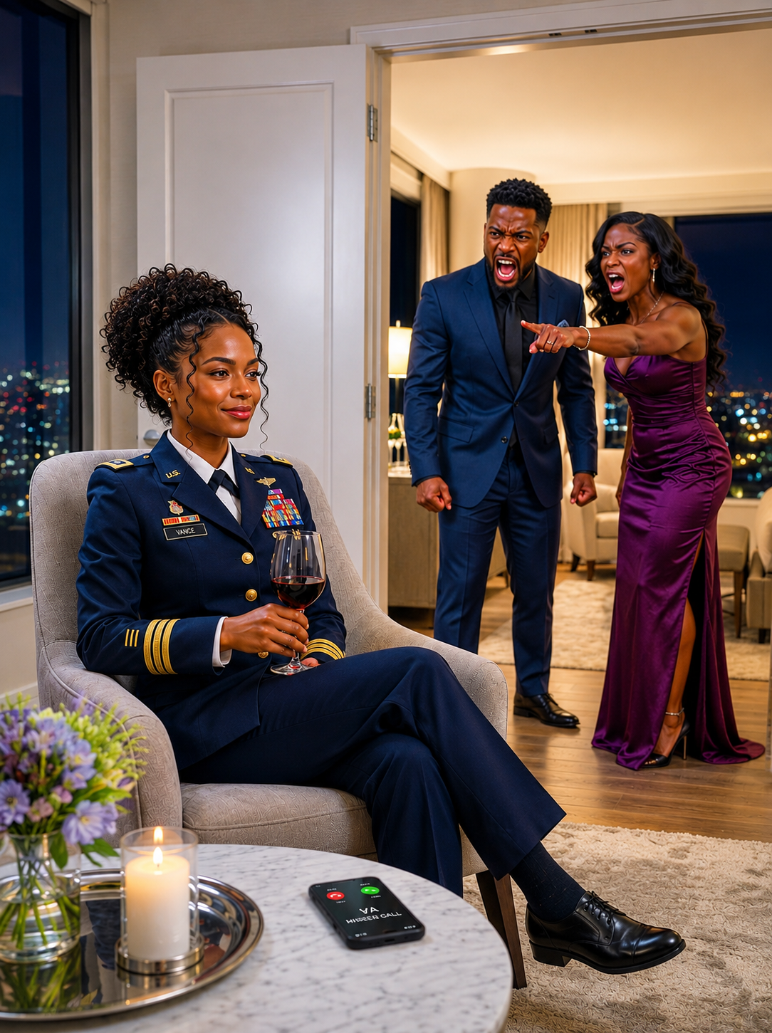 I stepped into my father’s luxury hotel gala in full military dress uniform, only for my stepmother to point her finger and snap, ‘Security, throw her out.’ My father just stood there, holding his champagne, without saying a word to protect me. But by midnight, after a single call to my lawyer, the hotel, the very land it sits on, and $24 million were legally back in my hands—and the woman who tried to humiliate me was outside my apartment, desperately pounding on the door.