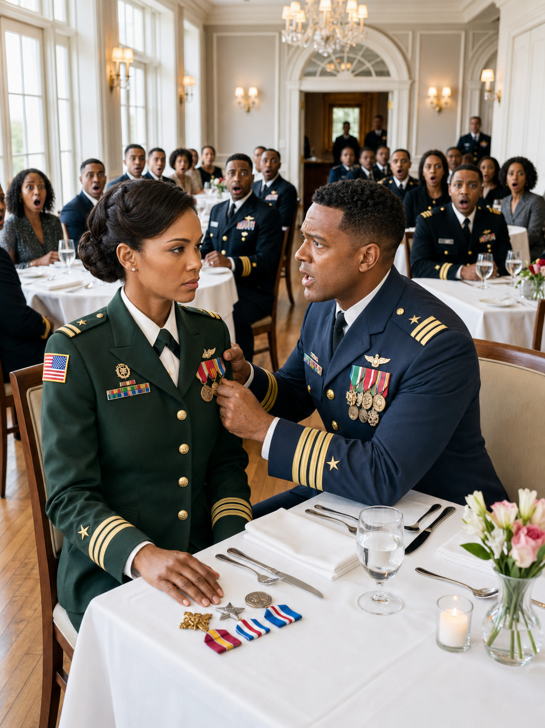 My mother forced me into a blind date with a Navy Commander, insisting I should be grateful a “decorated officer” even looked my way. But the second we sat down, his arrogance came out. He grabbed my arm and smirked, “You’ll follow my rules, sweetheart.” I didn’t argue. I just reached into my bag and set my Admiral’s medal on the table with a sharp clink. “Actually, Commander… you’re way out of line.” The blood instantly drained from his face.