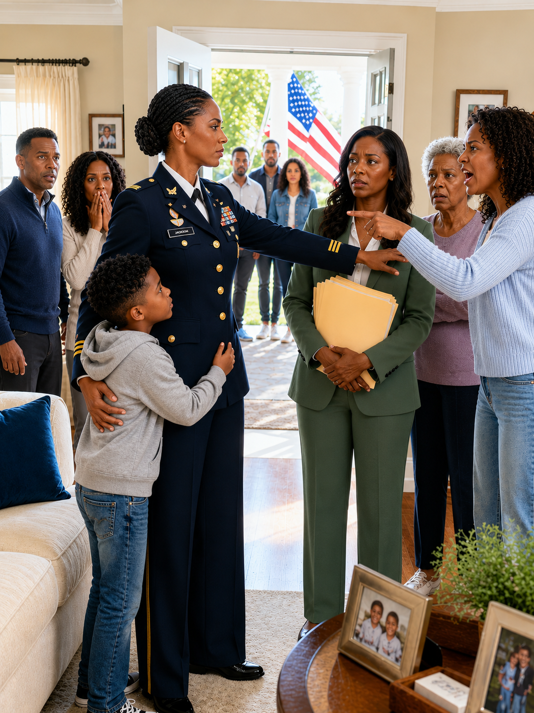 When Child Protective Services showed up to take my son, my sister couldn’t hide her smirk. She had spent months telling anyone who would listen that my Navy service made me an unfit parent. Instead of fighting back or arguing, I quietly handed the caseworker three folders. That single move changed everything.