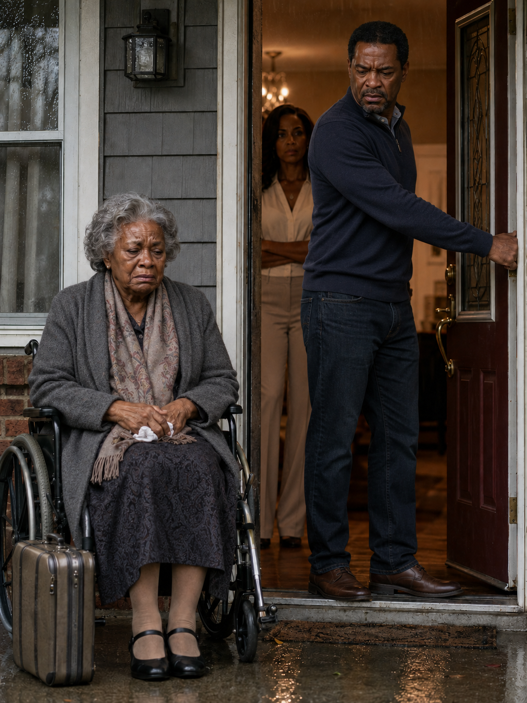I showed up at my son's door in a wheelchair, begging for a place to stay, and he closed it on me like I was no one. The next morning I found my late husband's old bank card in a drawer I'd never touched — and when the manager saw it, he stood up so fast his chair hit the wall. 'Ma'am,' he said, 'you need to sit down for this.'