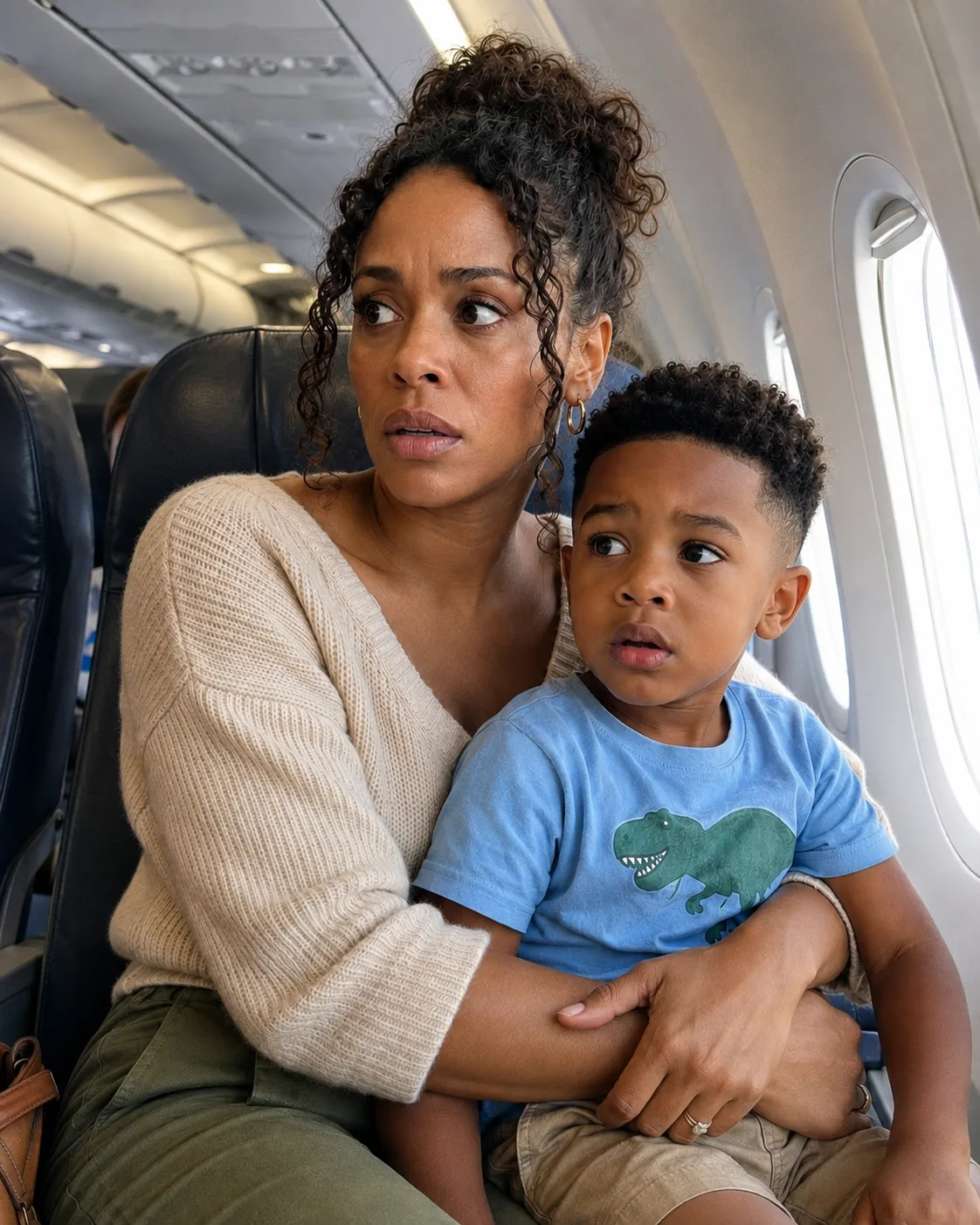 My son and I secretly booked seats on my pilot husband's flight to surprise him. Then he came over the speakers and told a hundred and thirty strangers there was someone on board who meant everything to him — and said a name that wasn't mine, while our seven-year-old sat holding my hand.