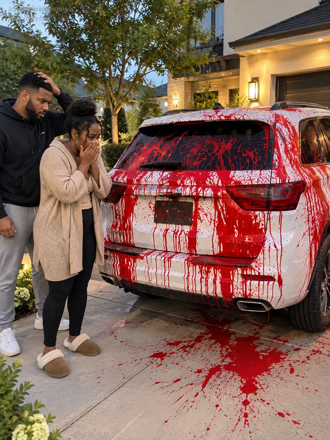 My neighbour poured a bucket of red paint over my car at two in the morning because I had her SUV towed. By half past seven there were three police cars outside her house — and then an officer crouched down by my rear bumper, looked at what the paint had eaten through, and told the other one to get me away from the vehicle.