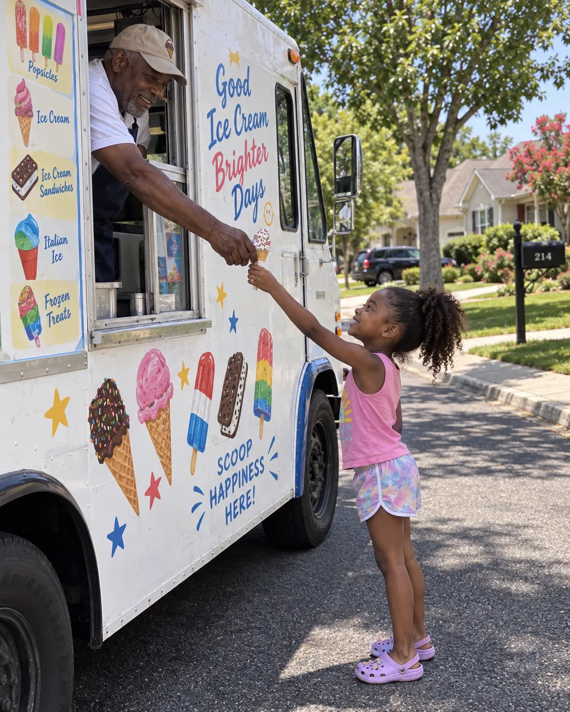 For two weeks my nine-year-old kept coming home with free ice cream from the same truck. Then the driver handed her a folded note and told her to make sure her mom read it — and when I finally walked out there myself, he looked at me and said my name.