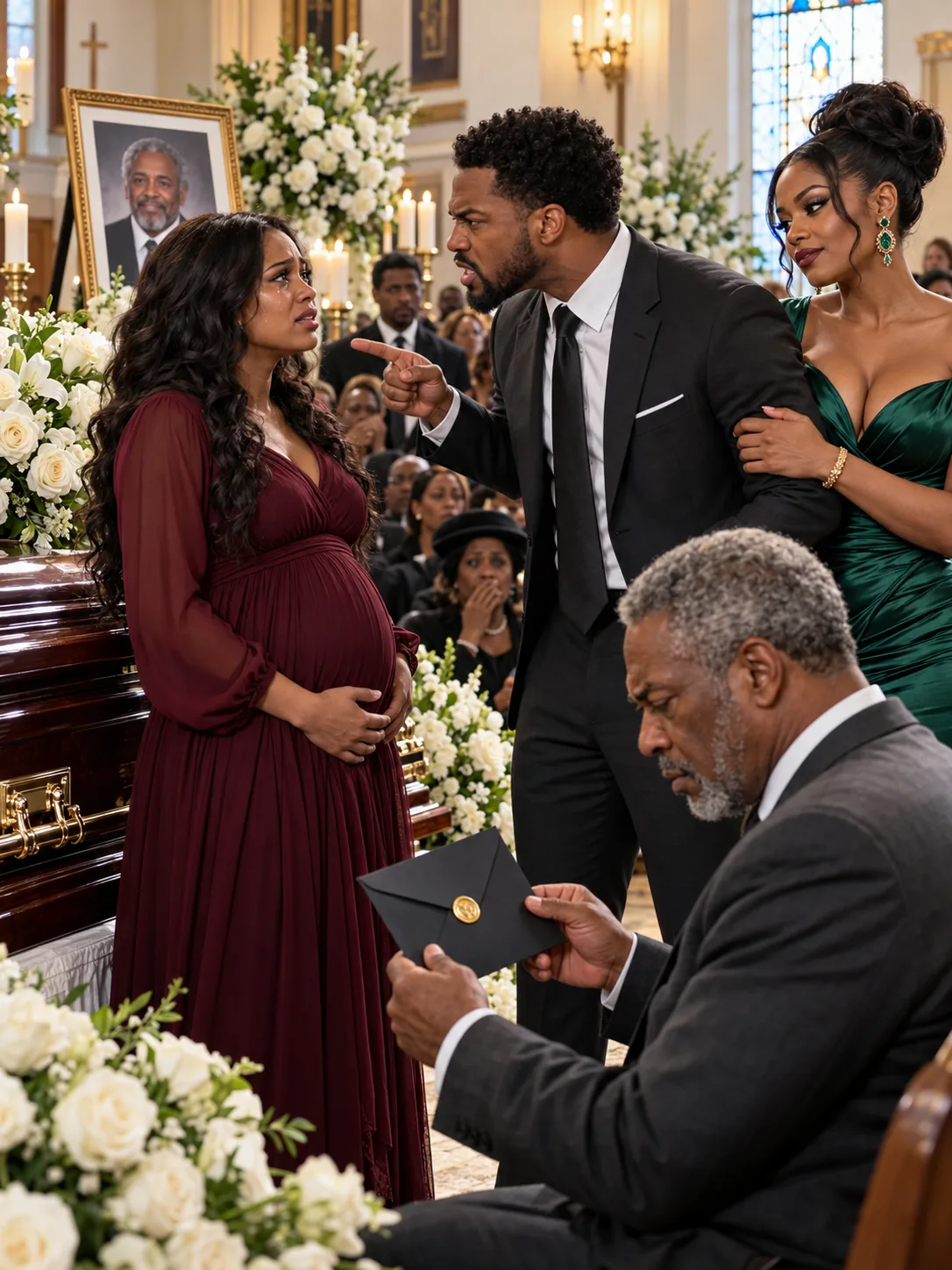 Eight months pregnant at my father's funeral, my husband took his watch out of my hand and told me I was worthless now. Then an old man crossed the chapel with a black envelope.