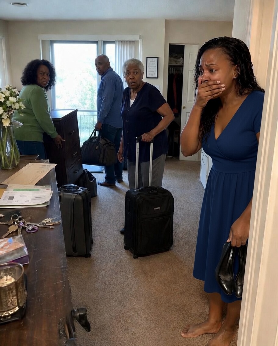 After my husband’s funeral, I returned home with my black dress still clinging to my skin. I opened the door… and found my mother-in-law and eight family members packing suitcases as if it were a hotel.