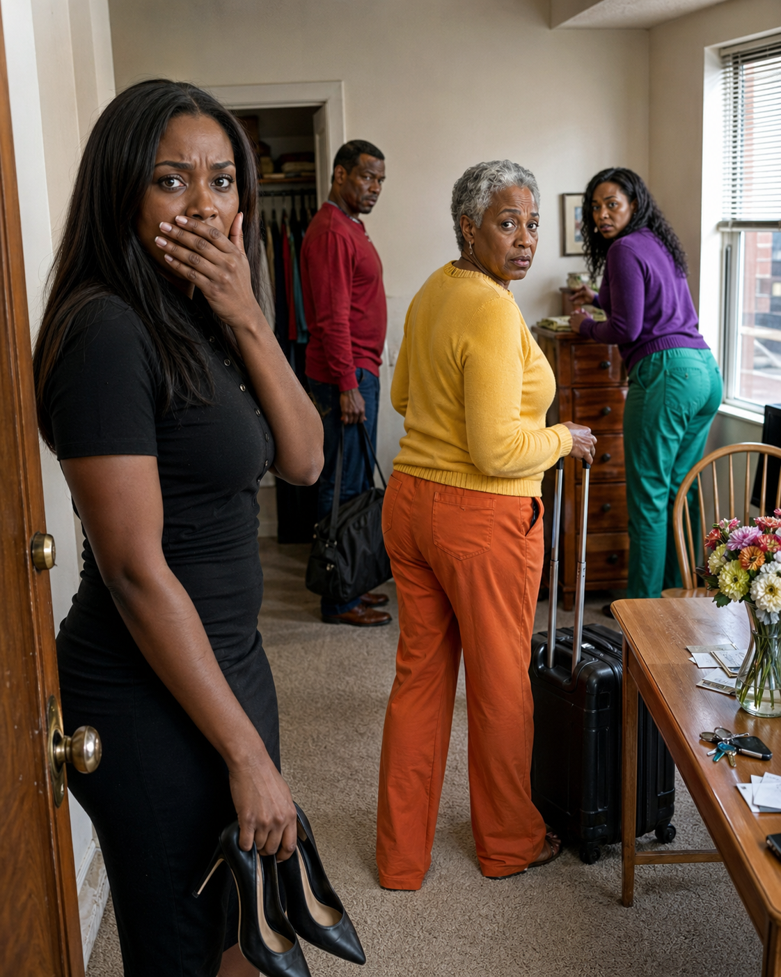 After my husband’s funeral, I returned home with my black dress still clinging to my skin. I opened the door… and found my mother-in-law and eight family members packing suitcases as if it were a hotel.