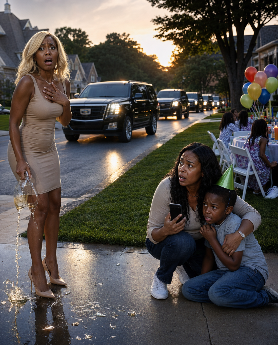 At my son’s 7th birthday party, only two kids showed up. My sister-in-law smirked and whispered, ‘Maybe if you had raised him better, he’d have friends.’ I felt a knot in my throat. Then a caravan of luxury cars pulled into the driveway. The person who stepped out made her drop her glass in sh0ck.”